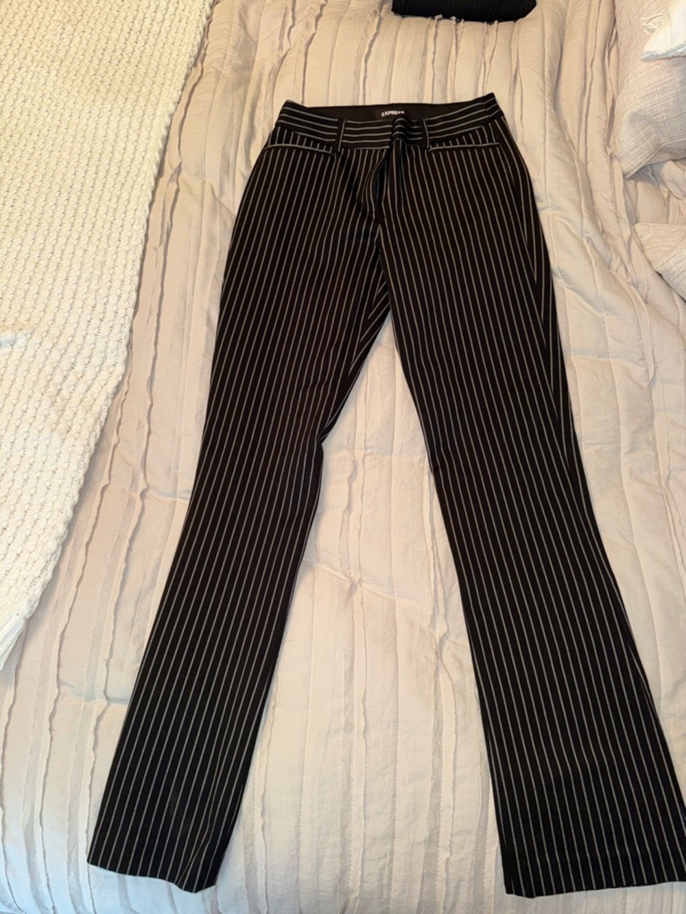 Express Black Pinstripe Tie-Waist Bootcut Pants